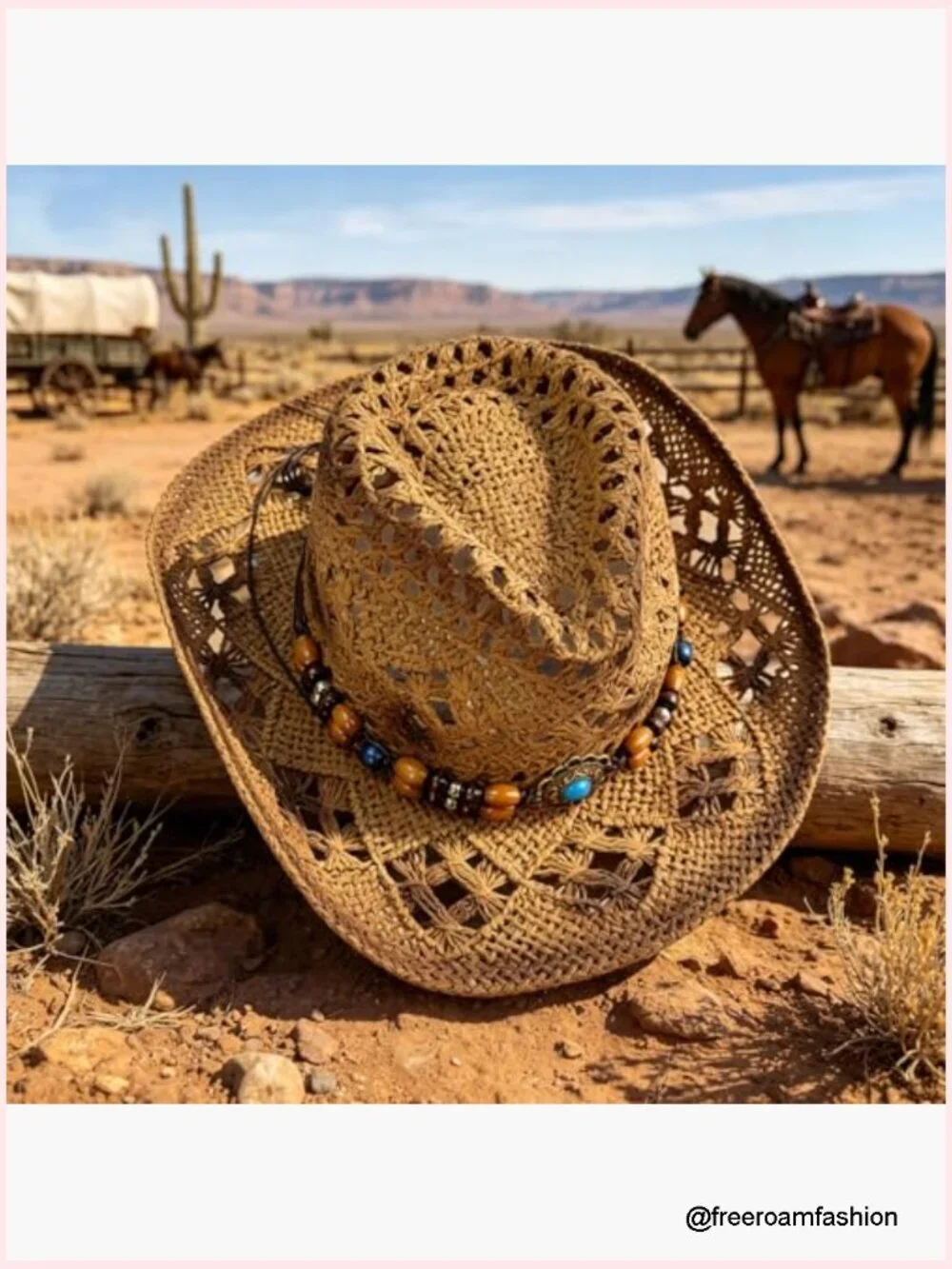 Woven Straw Cowboy Hat with Flexible Wire Brim for Summer Beach Festivals